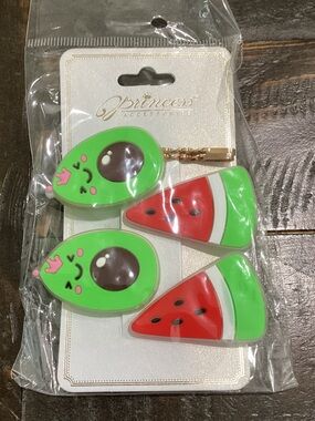 Princess Accessories Kids Avocado and Watermelon Hair Clips - Green & Red